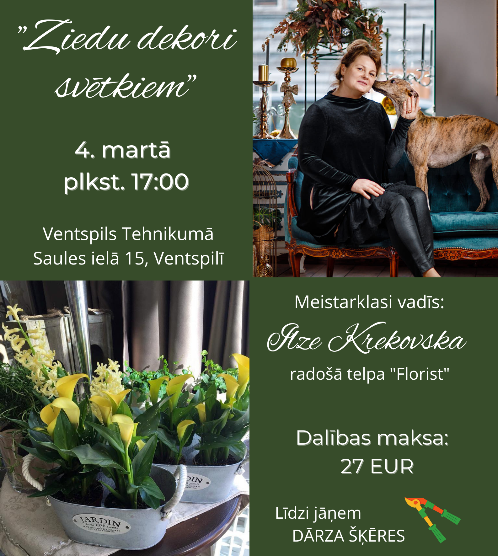 Aicinām uz meistarklasi “Ziedu dekori svētkiem”
