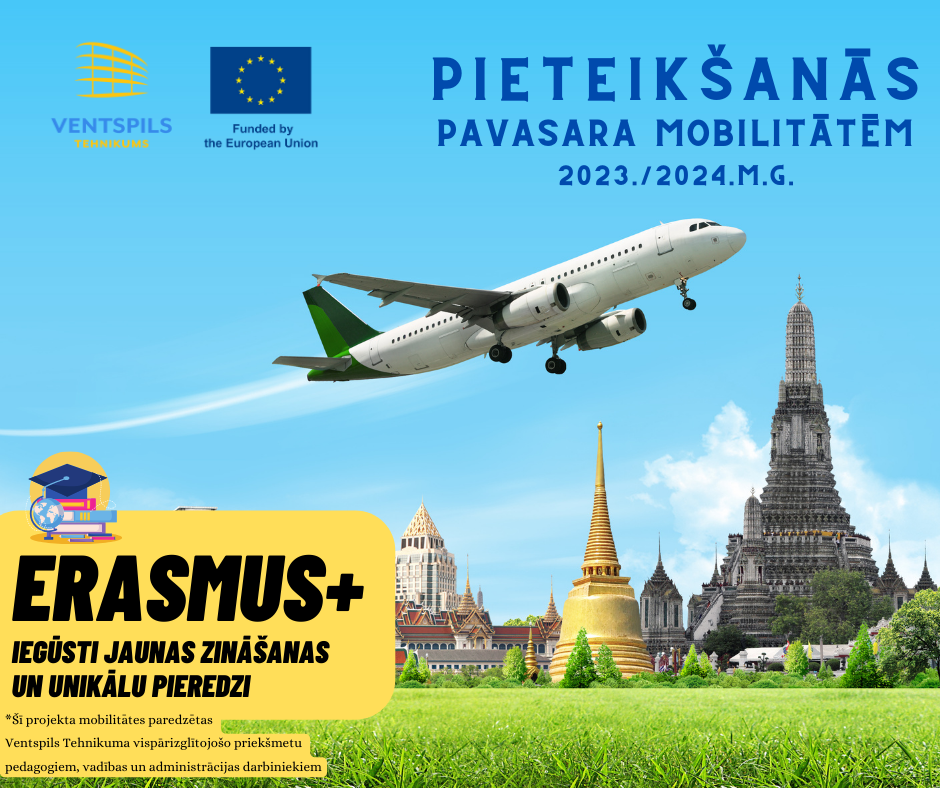 Ventspils tehnikuma darbinieku pieteikšanās Erasmus+ kursiem pavasarī
