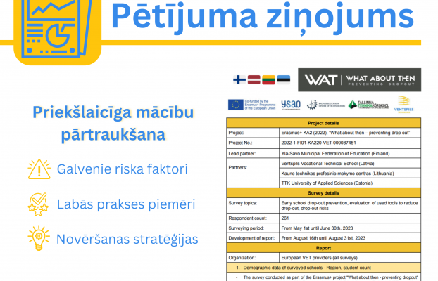 Pētījuma rezultāti priekšlaicīgu mācību pārtraukšanas risku novēršanā