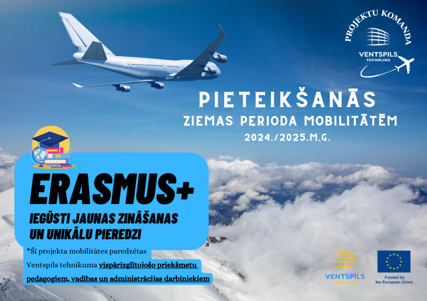 Ventspils tehnikuma darbinieku pieteikšanās Erasmus+ ziemas perioda kursiem
