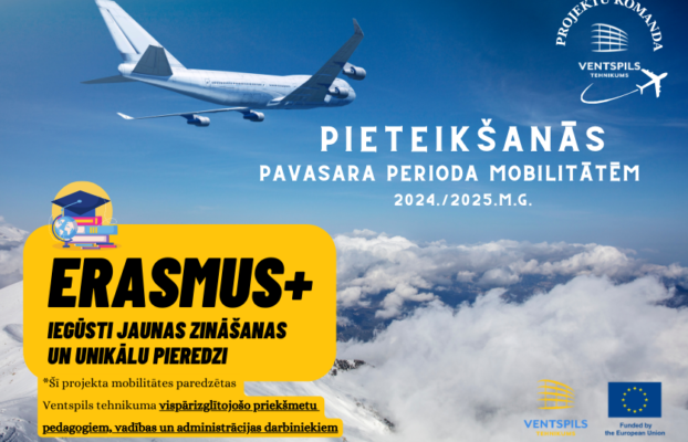 Ventspils tehnikuma darbinieku pieteikšanās Erasmus+ pavasara perioda kursiem